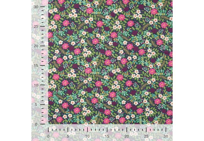 Cotton Poplin Print - Christmas Flowers, Army