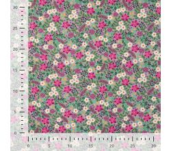 Cotton Poplin Print - Christmas Flowers, Mid Grey