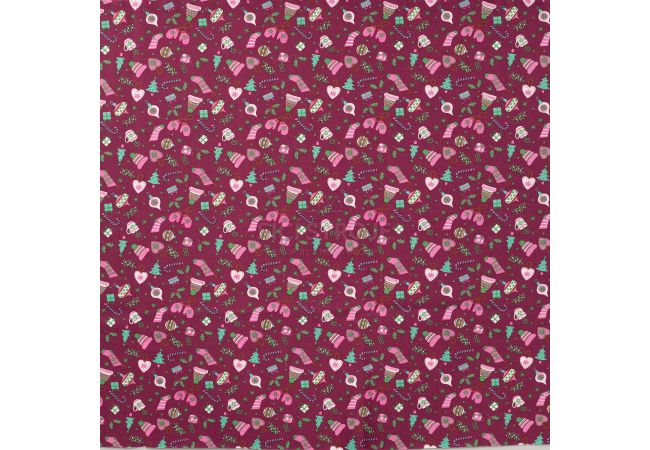 Cotton Poplin Print - Christmas Elements, Cyclam