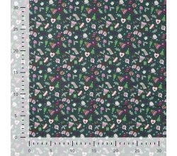 Cotton Poplin Print - Christmas Elements, Army