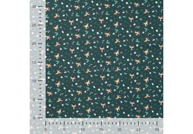 Cotton Poplin Print - Reindeer, Army