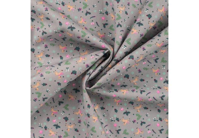 Cotton Poplin Print - Reindeer, Mid Grey