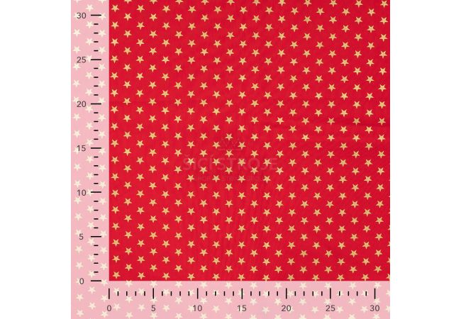 Cotton Poplin Foil Print - Stars Big, Red