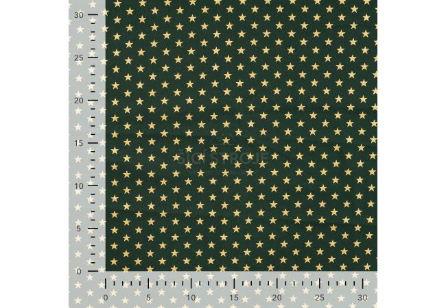 Cotton Poplin Foil Print - Stars Big, Army