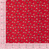 Cotton Poplin Foil Print - Ornaments, Red