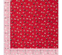 Cotton Poplin Foil Print - Ornaments, Red