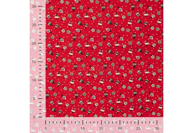 Cotton Poplin Foil Print - Ornaments, Red