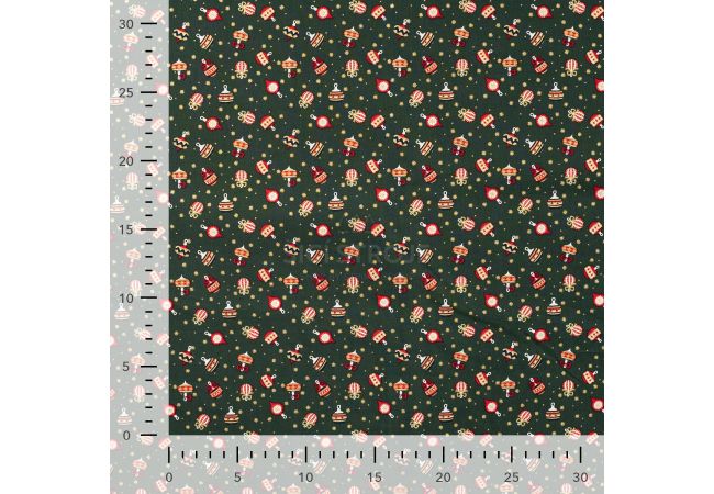Cotton Poplin Foil Print - Ornaments, Army