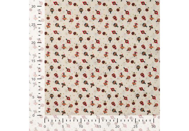 Cotton Poplin Foil Print - Ornaments, Ecru