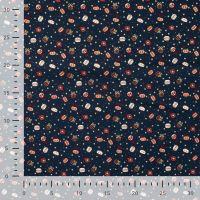 Cotton Poplin Foil Print - Ornaments, Navy