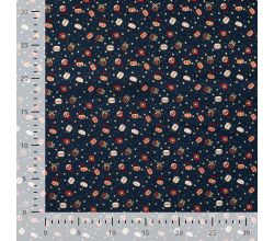 Cotton Poplin Foil Print - Ornaments, Navy