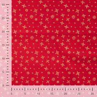 Cotton Poplin Foil Print - Snowflakes, Red