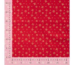 Cotton Poplin Foil Print - Snowflakes, Red