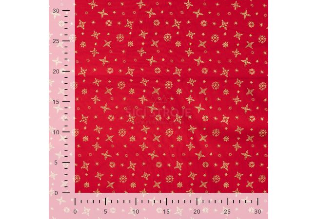 Cotton Poplin Foil Print - Snowflakes, Red
