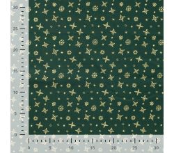 Cotton Poplin Foil Print - Snowflakes, Army