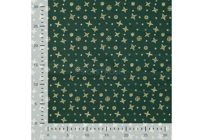 Cotton Poplin Foil Print - Snowflakes, Army
