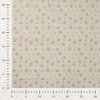 Cotton Poplin Foil Print - Snowflakes, Ecru