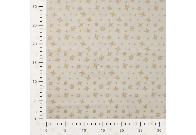 Cotton Poplin Foil Print - Snowflakes, Ecru