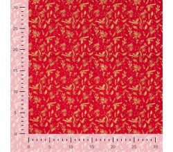 Cotton Poplin Foil Print - Holly Foil, Red