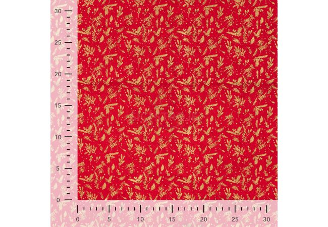 Cotton Poplin Foil Print - Holly Foil, Red