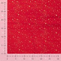 Cotton Poplin Foil Print - Small Stars, Red