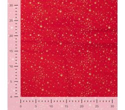 Cotton Poplin Foil Print - Small Stars, Red