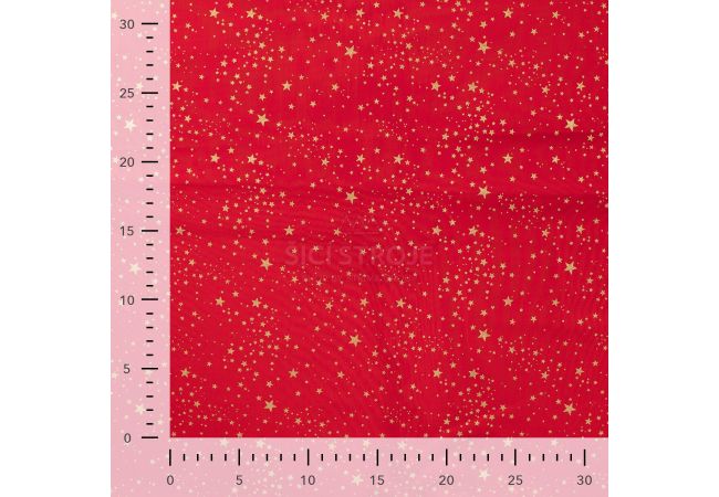 Cotton Poplin Foil Print - Small Stars, Red