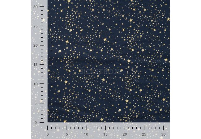Cotton Poplin Foil Print - Small Stars, Navy