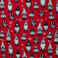 French Terry Print Brushed - Vintage Gnomes, Red