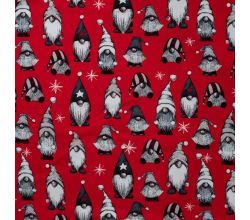 French Terry Print Brushed - Vintage Gnomes, Red
