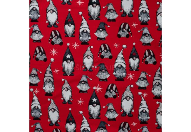 French Terry Print Brushed - Vintage Gnomes, Red