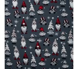 French Terry Print Brushed - Vintage Gnomes, Grey
