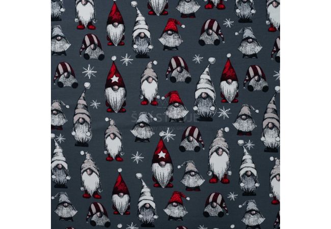 French Terry Print Brushed - Vintage Gnomes, Grey