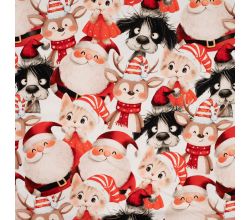 French Terry Digital Print - Christmas Family, Red