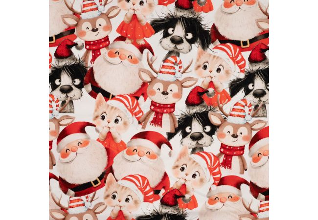 French Terry Digital Print - Christmas Family, Red
