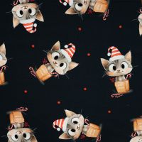 French Terry Digital Print - Naughty Kitty, Navy