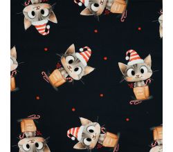 French Terry Digital Print - Naughty Kitty, Navy