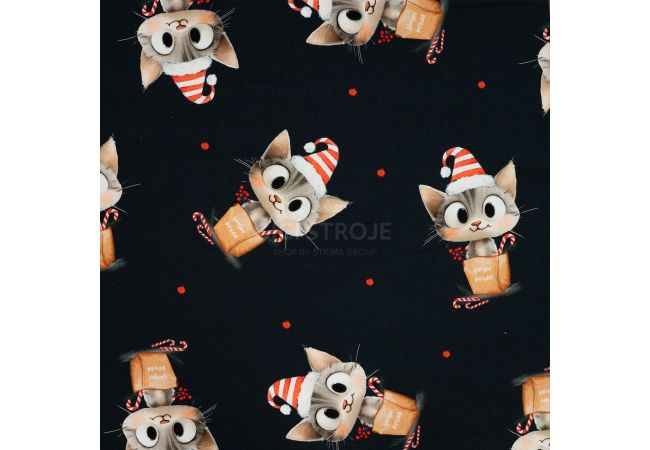 French Terry Digital Print - Naughty Kitty, Navy