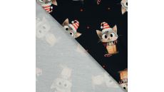 French Terry Digital Print - Naughty Kitty, Navy