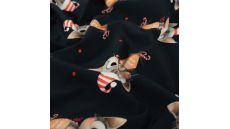 French Terry Digital Print - Naughty Kitty, Navy