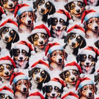 French Terry Digital Print - Christmas Dogs, Ecru