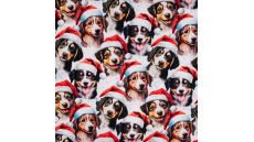 French Terry Digital Print - Christmas Dogs, Ecru