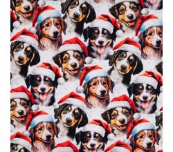 French Terry Digital Print - Christmas Dogs, Ecru