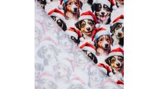 French Terry Digital Print - Christmas Dogs, Ecru