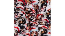 French Terry Digital Print - Christmas Dogs, Ecru