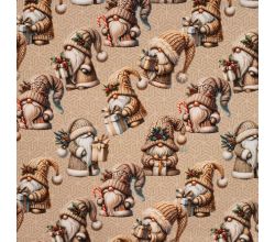 French Terry Digital Print - Christmas Gnomes, Sand