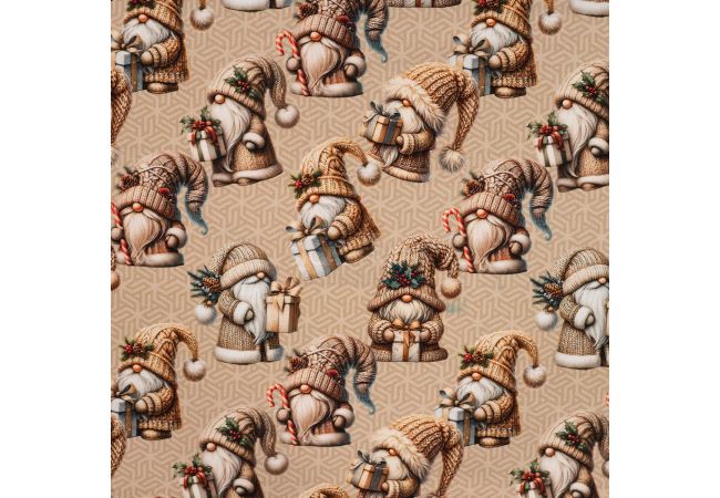 French Terry Digital Print - Christmas Gnomes, Sand