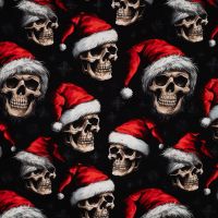 French Terry Digital Print - Christmas Skulls, Black