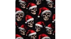 French Terry Digital Print - Christmas Skulls, Black