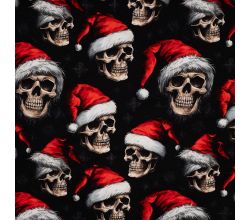 French Terry Digital Print - Christmas Skulls, Black